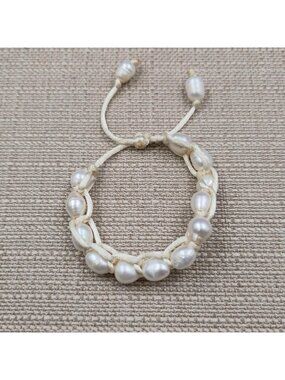 7 Inch Real Freshwater Pearl Woven Cord Adjustable Bracelet B1251